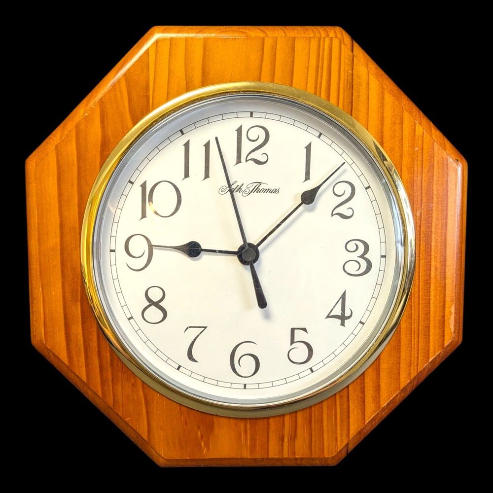 Seth Thomas Golden Rule Wall Clock Octagon Wood Japan Quartz Movement WORKS